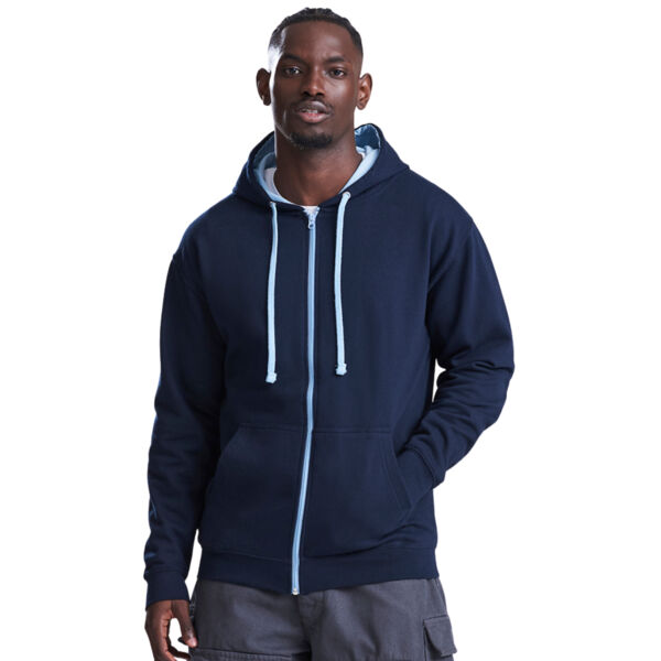 Contrast Zipped Sports Hoodie - Cotton-Polyester Fabric Thumbnail